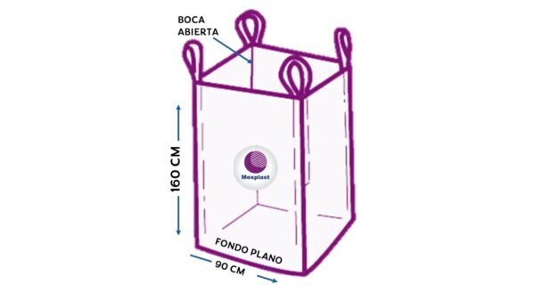 SUPER SACO MEDIDA 90 CM x 90 CM x 1.60 CM CON BOCA ABIERTA Y FONDO PLANO CAPACIDAD 1.5 TONELADAS